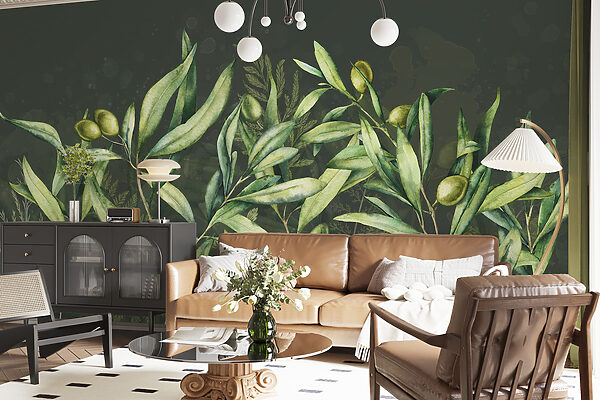 Wall mural Olive branches with lush green leaves (SKU: w00407v4) Wall mural Wall mural Olive branches with lush green leaves (SKU: w00407v4)