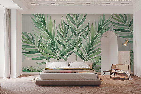 Wall murals Wall murals Tropical leaves in soft watercolor (SKU: w00416)