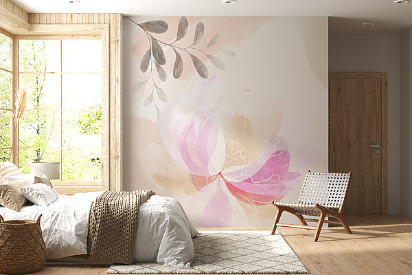 Delicate floral watercolor with leaves Wall murals Delicate floral watercolor with leaves