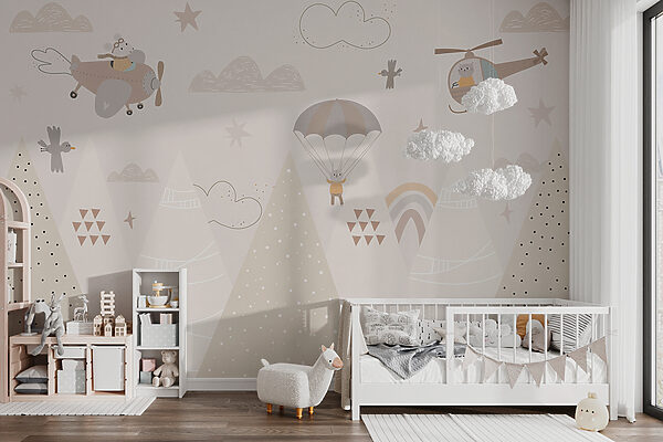 Cartoon mouse in a plane Wall murals Cartoon mouse in a plane