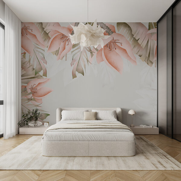 Floral border with soft pink petals Wall murals Floral border with soft pink petals