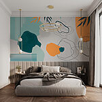 Wall murals Abstract shapes and vibrant leaves intertwine.