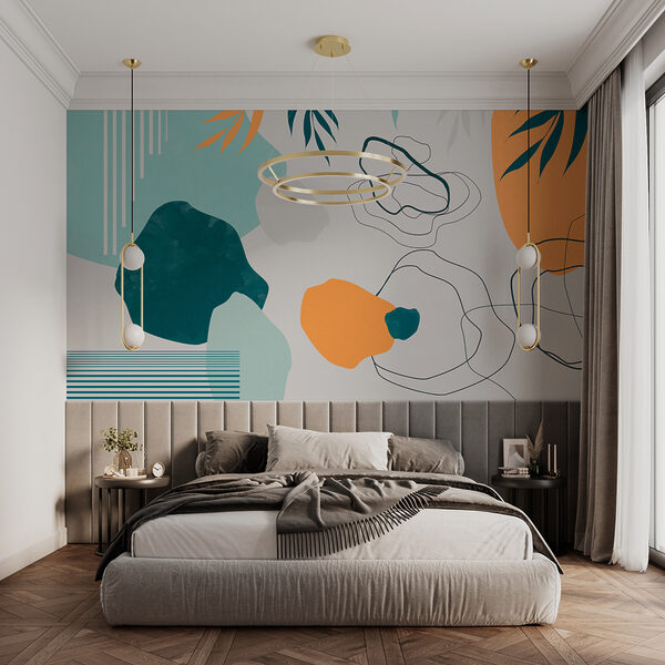 Abstract shapes and vibrant leaves intertwine Wall murals Abstract shapes and vibrant leaves intertwine