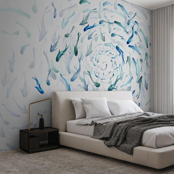 Group of fish swimming in a spiral Wall murals Group of fish swimming in a spiral