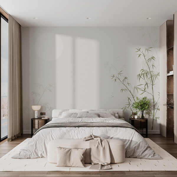 Bamboo silhouettes under a pale moon. Wall murals Bamboo silhouettes under a pale moon.