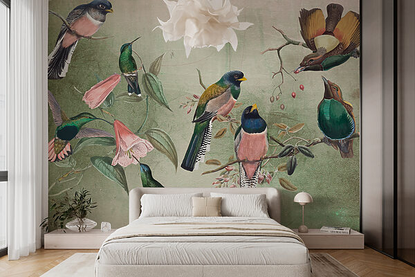 Group of birds on a branch Wall murals Group of birds on a branch