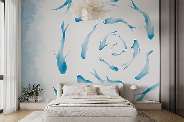 Group of blue fish Wall murals Group of blue fish