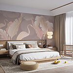 Wall mural Elegant leaves and birds pattern design