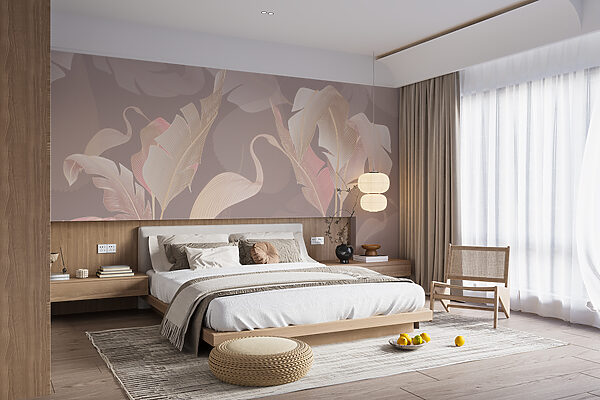 Elegant leaves and birds pattern design. Wall murals Elegant leaves and birds pattern design.