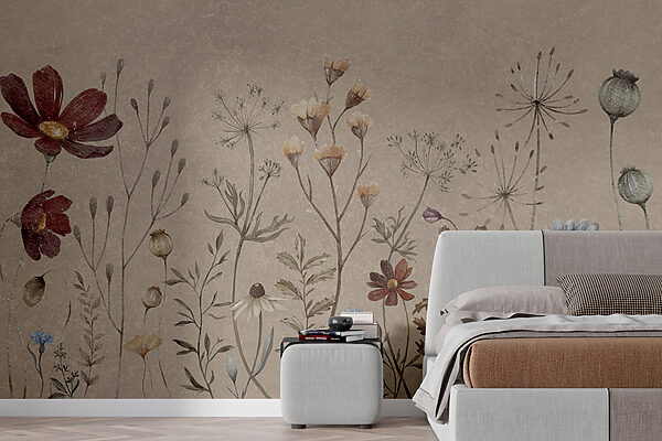 Whimsical garden of delicate blooms. Wall murals Whimsical garden of delicate blooms.