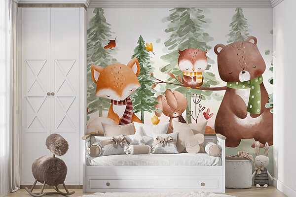 Group of animals in a forest Wall murals Group of animals in a forest