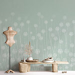 Wall murals White flowers on a green background