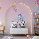 Wall mural Girl in a pink dress on a swing
