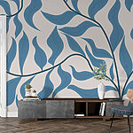 Wall mural Blue leaves on a white background