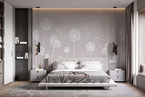 Wall murals Dandelions swaying in gentle breeze (SKU: w00657) Wall murals Wall murals Dandelions swaying in gentle breeze (SKU: w00657)