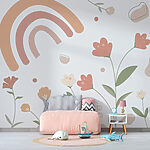 Wall murals Abstract pastel flowers and rainbow design.