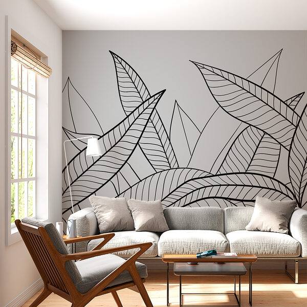 Black and white drawing of a leaf Wall murals Black and white drawing of a leaf