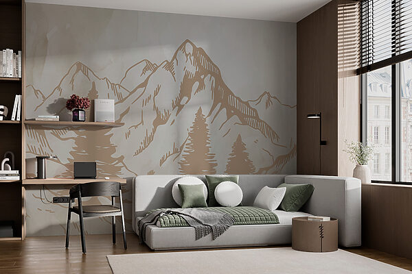 Drawing of mountains and trees Wall murals Drawing of mountains and trees