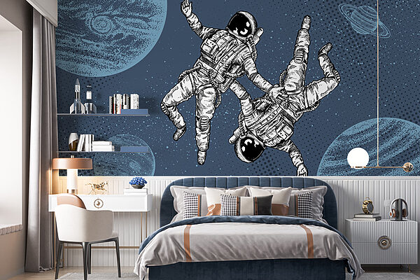 Two astronauts floating in space Wall murals Two astronauts floating in space