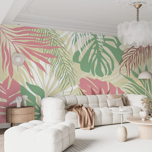 Tropical leaves pattern in pastel. Wall murals Tropical leaves pattern in pastel.
