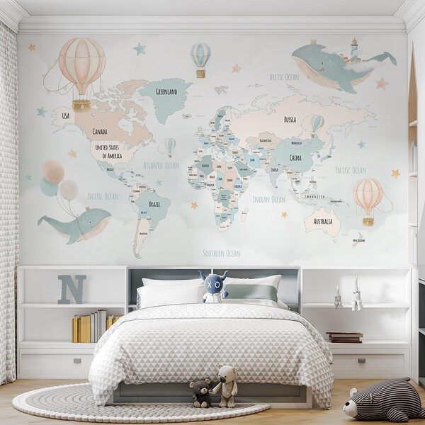 Wall mural Wall mural Blue and white hot air balloon (SKU: w00680)