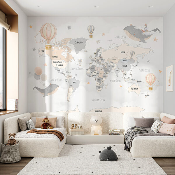 Map of the world with hot air balloons Wall murals Map of the world with hot air balloons