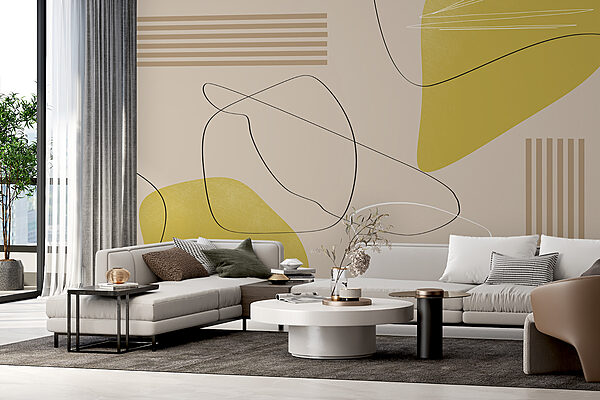 Wall mural Wall mural Yellow and black wavy lines (SKU: w00724)