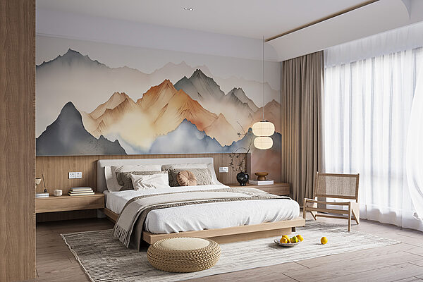 Painting of mountains and fog Wall murals Painting of mountains and fog