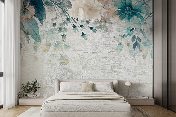 Pastel floral pattern on textured background Wall murals Pastel floral pattern on textured background