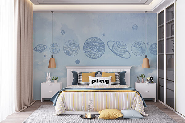 Planets in the sky with clouds Wall murals Planets in the sky with clouds