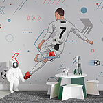 Wall murals Player kicking soccer ball powerfully.