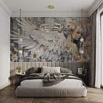 Wall murals Painting of a woman with wings and flowers