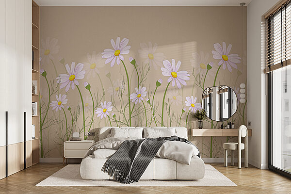 Wall mural Blooming daisies under the spring sky