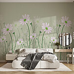 Wall murals Blooming daisies on green background.