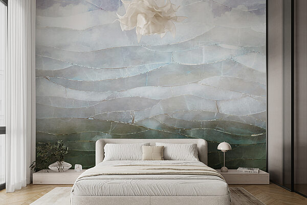 Cloudy sky over wavy textures Wall murals Cloudy sky over wavy textures