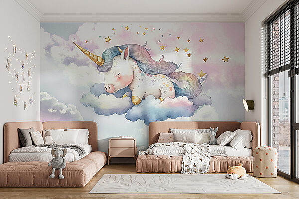 Unicorn sleeping on clouds Wall murals Unicorn sleeping on clouds