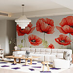 Wall murals Red poppies in watercolor style