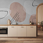 Wall mural Pink and white background with a black line