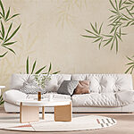 Wall murals Green leaves on a white surface