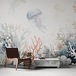 Wall murals Jellyfish drifting over colorful corals