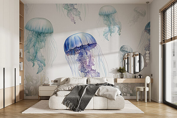 Blue and white jellyfish Wall murals Blue and white jellyfish