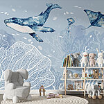 Wall mural Whale glides through vibrant ocean scene