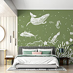 Wall mural White jellyfish on a green background