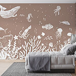 Wall mural White jellyfish on a brown background