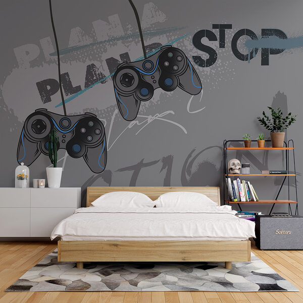 Wall mural Video game controller on a grey background