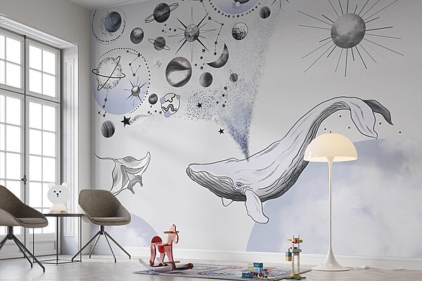 Black and white circle with black dots Wall murals Black and white circle with black dots