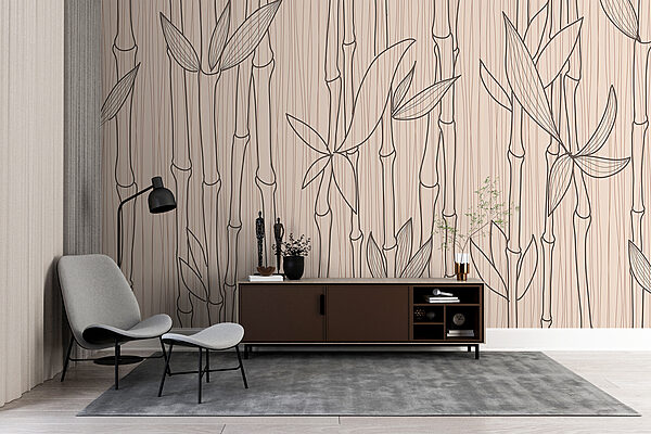 Bamboo sketch pattern on beige background Wall murals Bamboo sketch pattern on beige background