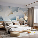 Wall murals Elegant leaves in shades of blue.