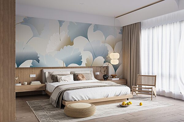 Elegant leaves in shades of blue Wall murals Elegant leaves in shades of blue