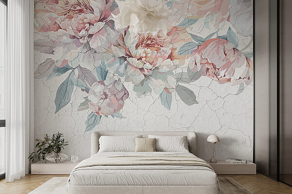 Pastel peonies on textured background Wall murals Pastel peonies on textured background